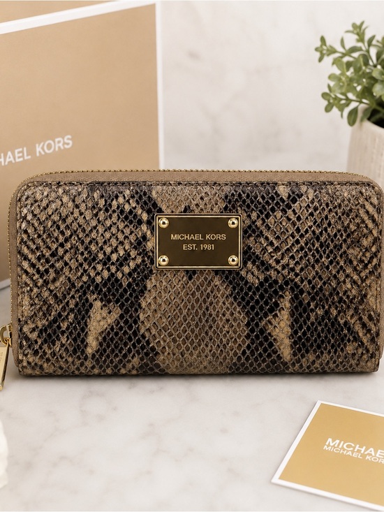Michael Kors Handbags - Michael Kors Tan Snake Print Wallet